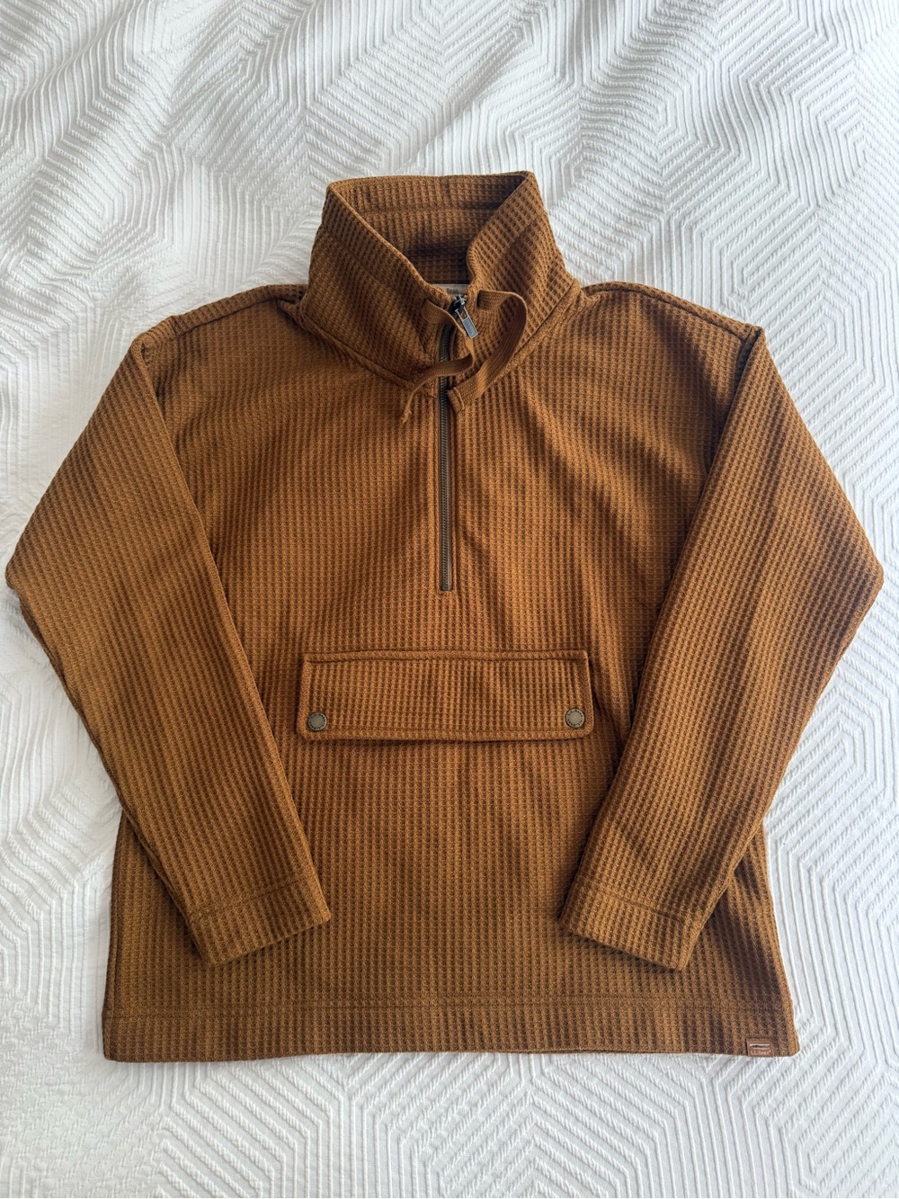 L.L. Bean Women's Brown Waffle-Knit Quarter-Zip Pullover